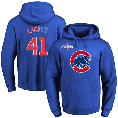 Cubs #41 John Lackey Blue 2016 World Series Champions Primary Logo Pullover Hoodie cheap jerseys for sale - CheapJerseys.Shop