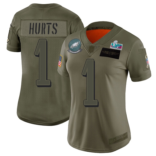 Eagles #1 Jalen Hurts Camo Super Bowl LVII Patch Women's Stitched Limited 2019 Salute To Service Jersey cheap jerseys for sale - CheapJerseys.Shop