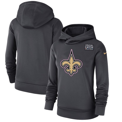 Women's New Orleans Saints Anthracite Crucial Catch Performance Pullover Hoodie cheap jerseys for sale - CheapJerseys.Shop