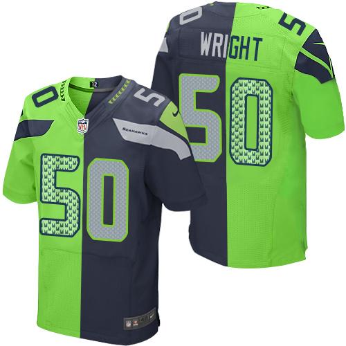 Seattle Seahawks #50 K.J. Wright Steel Blue/Green Men's Stitched Elite Split Jersey Men's cheap jerseys for sale - CheapJerseys.Shop