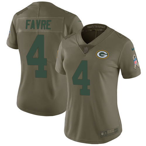 Green Bay Packers #4 Brett Favre Olive Women's Stitched Limited 2017 Salute to Service Jersey Womens cheap jerseys for sale - CheapJerseys.Shop