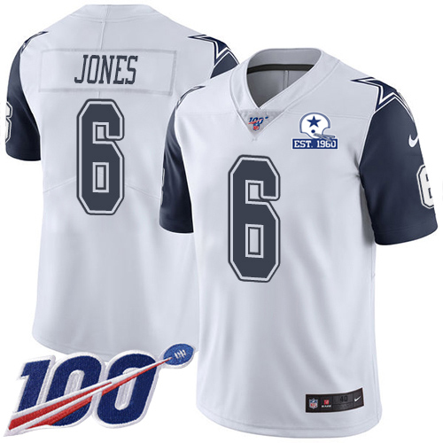 Dallas Cowboys #6 Chris Jones White Men's Stitched With Established In 1960 Patch Limited Rush 100th Season Jersey Men's cheap jerseys for sale - CheapJerseys.Shop