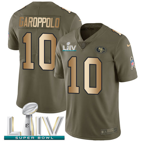 49ers #10 Jimmy Garoppolo Olive/Gold Super Bowl LIV 2020 Youth Stitched Limited 2017 Salute To Service Jersey cheap jerseys for sale - CheapJerseys.Shop