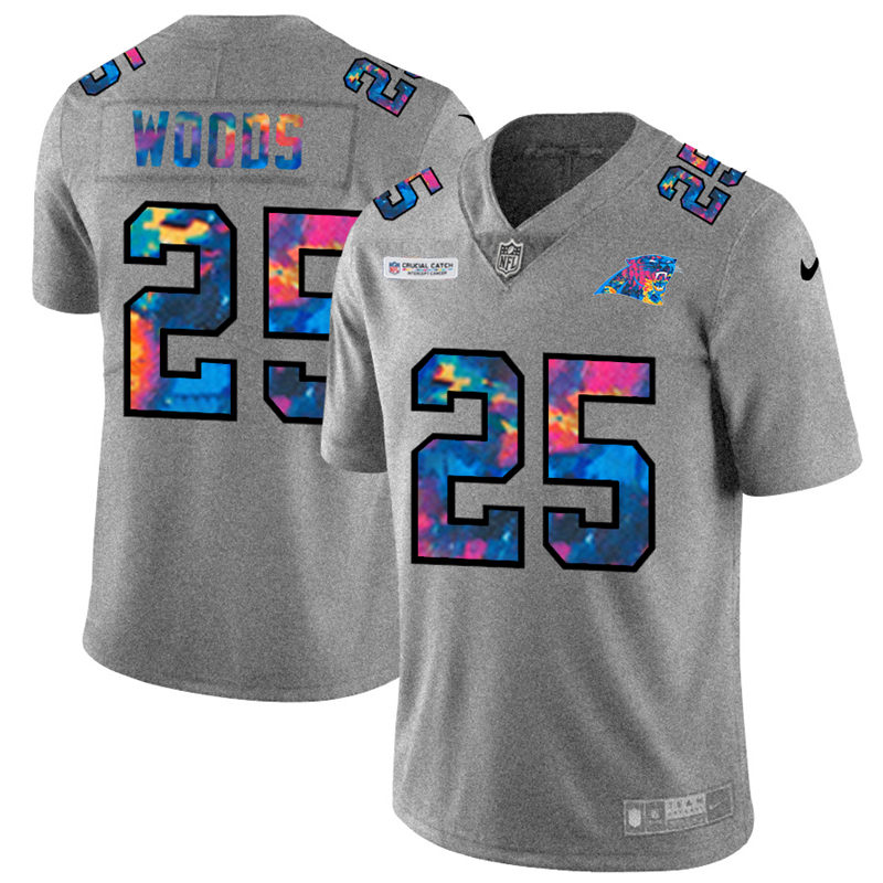 Carolina Panthers #25 Xavier Woods Men's Multi-Color 2020 Crucial Catch Jersey Greyheather cheap jerseys for sale - CheapJerseys.Shop