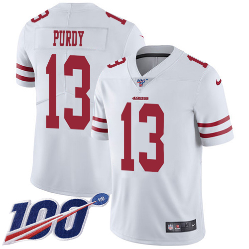 49ers #13 Brock Purdy White Youth Stitched 100th Season Vapor Limited Jersey cheap jerseys for sale - CheapJerseys.Shop