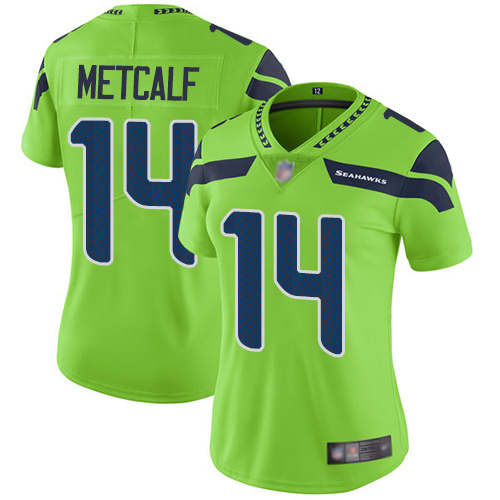 Seahawks #14 D.K. Metcalf Green Women's Stitched Limited Rush Jersey cheap jerseys for sale - CheapJerseys.Shop