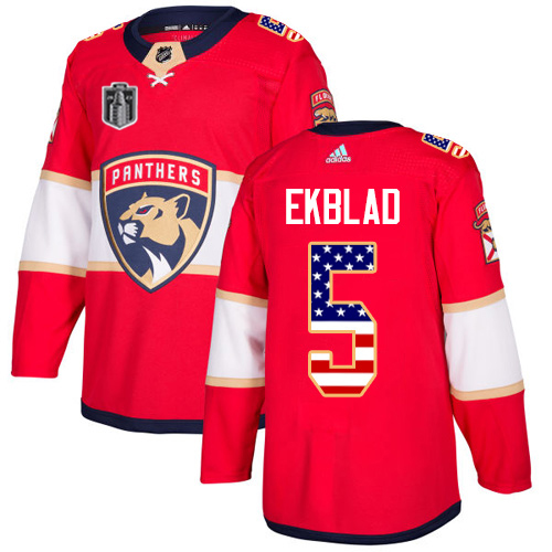 Lightning #5 Aaron Ekblad Red 2023 Stanley Cup Final Patch Home Authentic USA Flag Stitched Jersey cheap jerseys for sale - CheapJerseys.Shop
