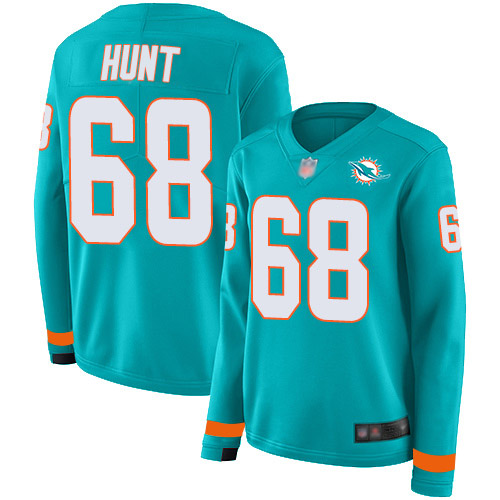 Miami Dolphins #68 Robert Hunt Aqua Green Team Color Women's Stitched Limited Therma Long Sleeve Jersey Womens cheap jerseys for sale - CheapJerseys.Shop