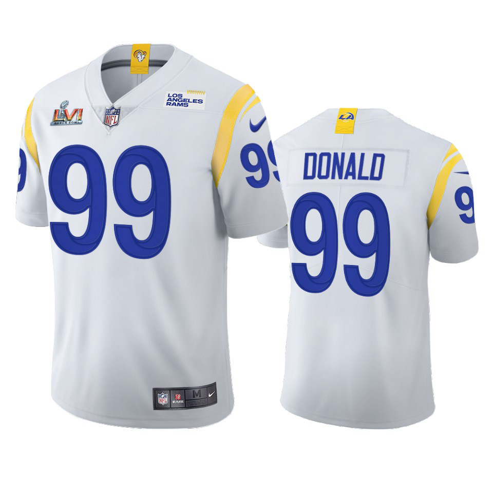 Los Angeles Rams #99 Aaron Donald Men's Super Bowl LVI Patch 2021 Vapor Limited Jersey - White cheap jerseys for sale - CheapJerseys.Shop