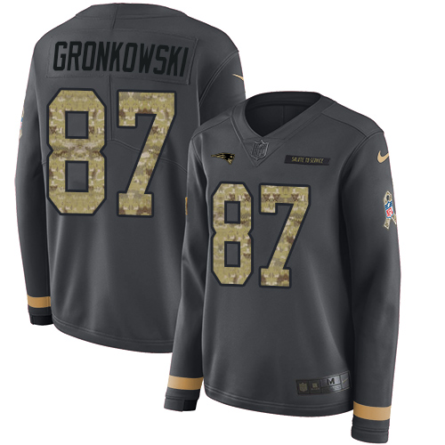 New England Patriots #87 Rob Gronkowski Anthracite Salute to Service Women's Stitched Limited Therma Long Sleeve Jersey Womens cheap jerseys for sale - CheapJerseys.Shop
