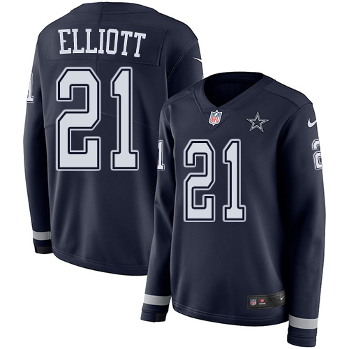 Cowboys #21 Ezekiel Elliott Navy Blue Team Color Women's Stitched Limited Therma Long Sleeve Jersey cheap jerseys for sale - CheapJerseys.Shop