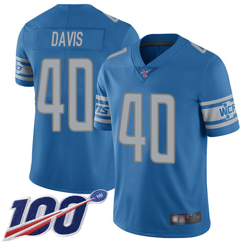 Detroit Lions #40 Jarrad Davis Blue Team Color Men's Stitched 100th Season Vapor Limited Jersey Men's cheap jerseys for sale - CheapJerseys.Shop