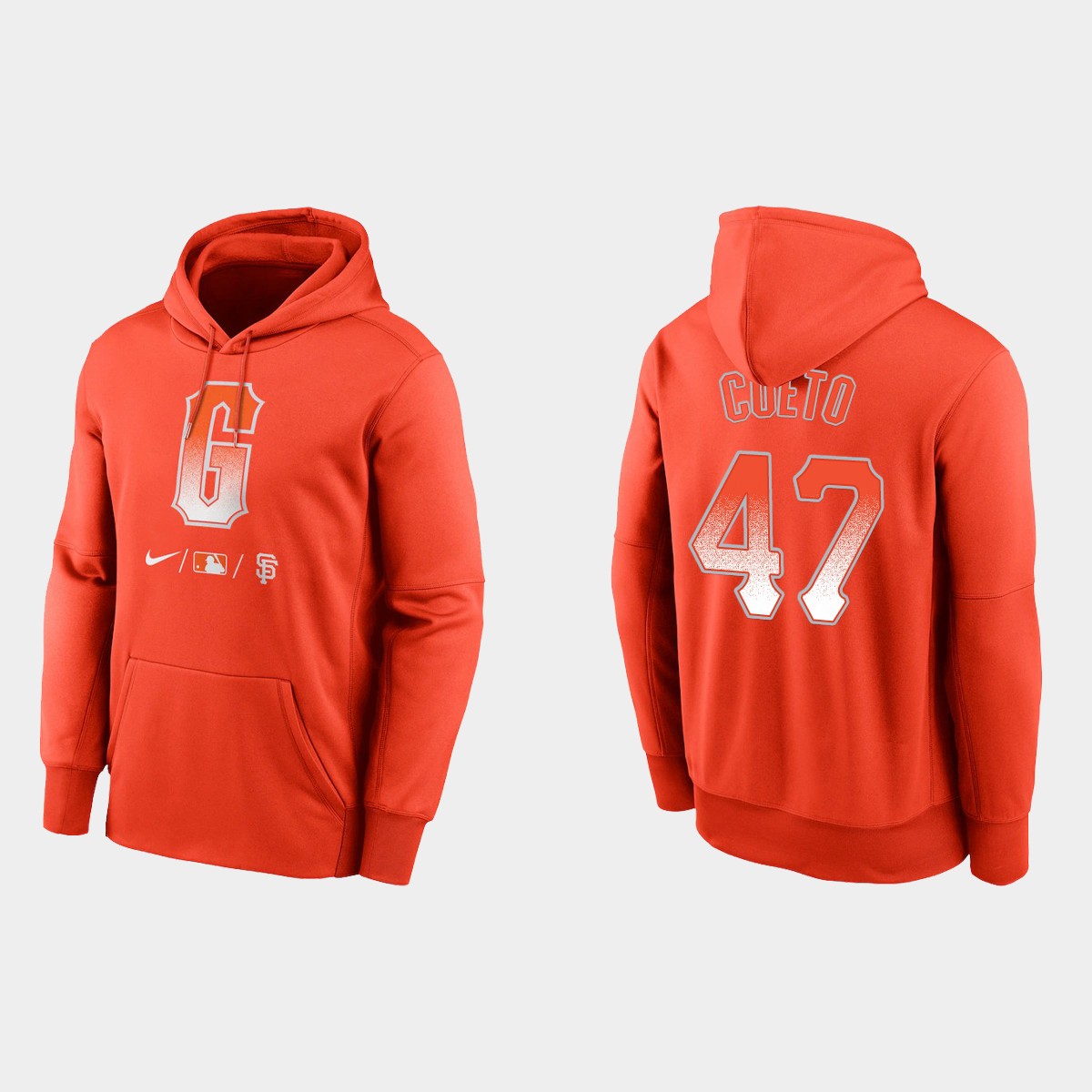 San Francisco Giants #47 Johnny Cueto Men's 2021 City Connect Therma Pullover Orange Hoodie cheap jerseys for sale - CheapJerseys.Shop