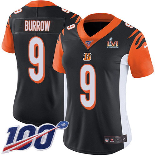 Bengals #9 Joe Burrow Black Team Color Super Bowl LVI Patch Women's Stitched 100th Season Vapor Untouchable Limited Jersey cheap jerseys for sale - CheapJerseys.Shop