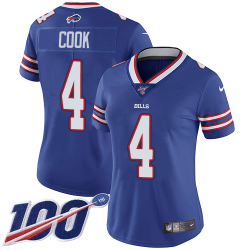 Bills #4 James Cook Royal Blue Team Color Women's Stitched 100th Season Vapor Untouchable Limited Jersey cheap jerseys for sale - CheapJerseys.Shop