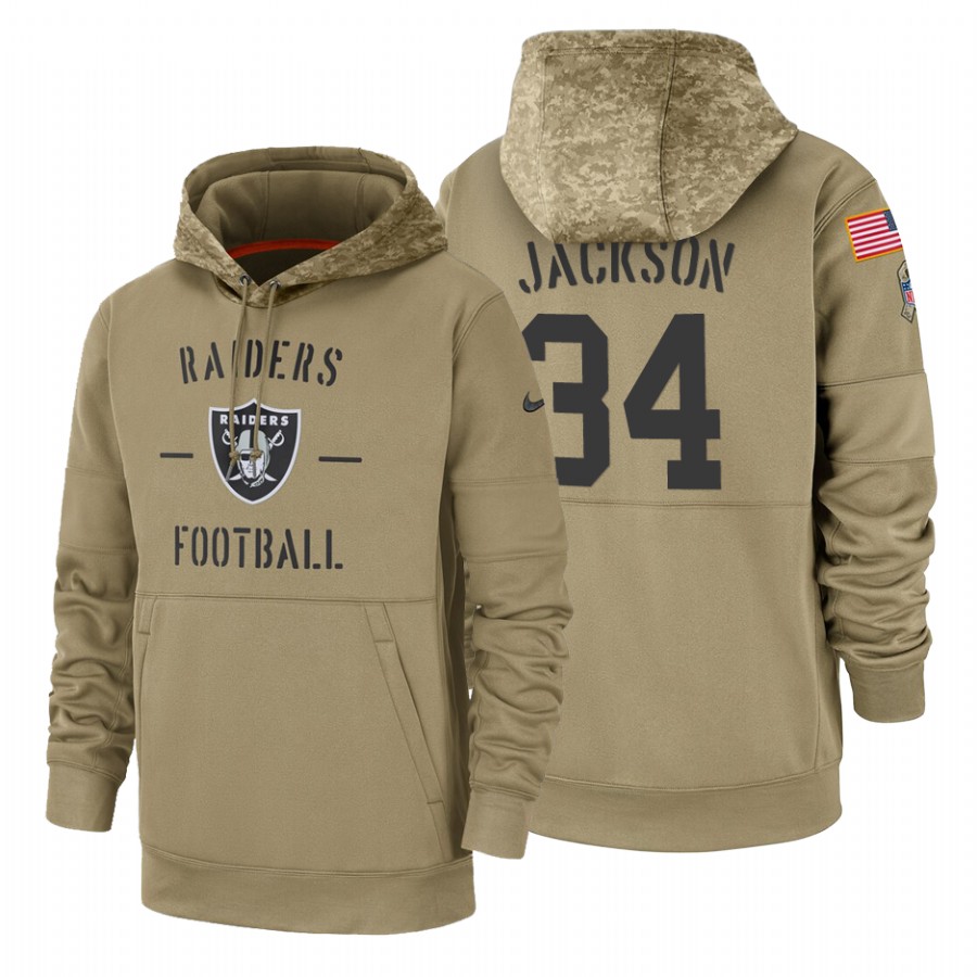 Oakland Raiders #34 Bo Jackson Tan 2019 Salute To Service Name & Number Sideline Therma Pullover Hoodie cheap jerseys for sale - CheapJerseys.Shop