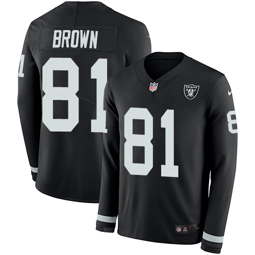 Las Vegas Raiders #81 Tim Brown Black Team Color Men's Stitched Limited Therma Long Sleeve Jersey Men's cheap jerseys for sale - CheapJerseys.Shop