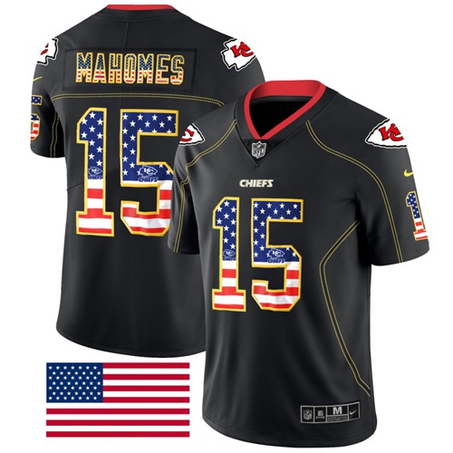 Chiefs #15 Patrick Mahomes Black Men's Stitched Limited Rush USA Flag Jersey cheap jerseys for sale - CheapJerseys.Shop
