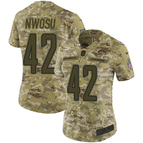 Los Angeles Chargers #42 Uchenna Nwosu Camo Women's Stitched Limited 2018 Salute to Service Jersey Womens cheap jerseys for sale - CheapJerseys.Shop