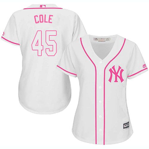 New York Yankees #45 Gerrit Cole White/Pink Fashion Women's Stitched Jersey Womens cheap jerseys for sale - CheapJerseys.Shop