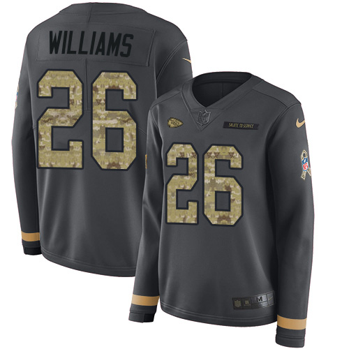Kansas City Chiefs #26 Damien Williams Anthracite Salute to Service Women's Stitched Limited Therma Long Sleeve Jersey Womens cheap jerseys for sale - CheapJerseys.Shop