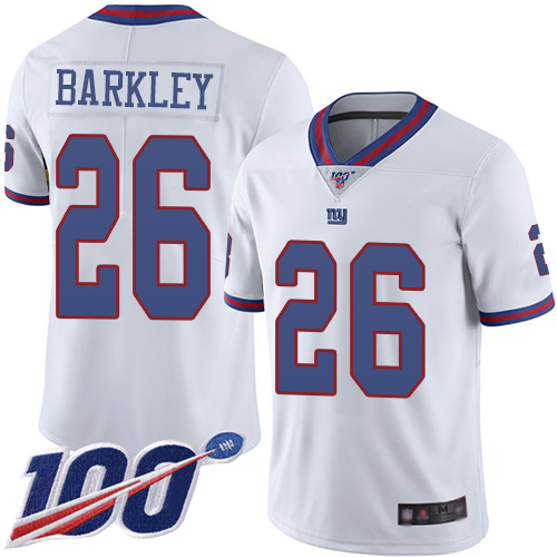 Giants #26 Saquon Barkley White Youth Stitched Limited Rush 100th Season Jersey cheap jerseys for sale - CheapJerseys.Shop