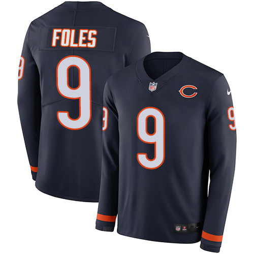 Chicago Bears #9 Nick Foles Navy Blue Team Color Men's Stitched Limited Therma Long Sleeve Jersey Men's cheap jerseys for sale - CheapJerseys.Shop
