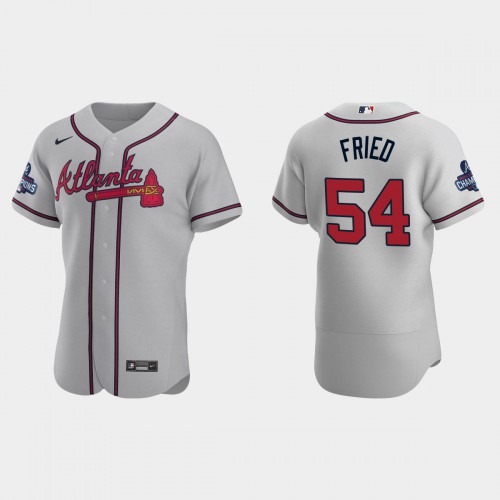 Atlanta Atlanta Braves #54 Max Fried Men's 2021 World Series Champions Patch Authentic Player Jersey - Gray Men's cheap jerseys for sale - CheapJerseys.Shop