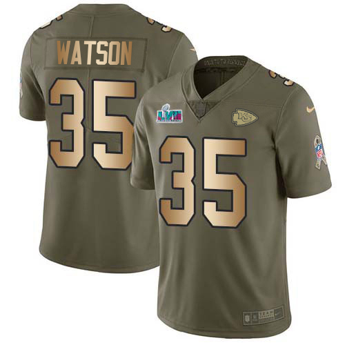 Chiefs #35 Jaylen Watson Olive/Gold Super Bowl LVII Patch Youth Stitched Limited 2017 Salute To Service Jersey cheap jerseys for sale - CheapJerseys.Shop