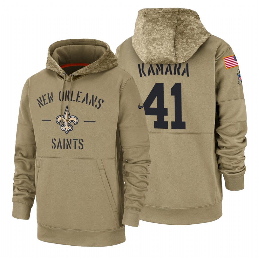 New Orleans Saints #41 Alvin Kamara Tan 2019 Salute To Service Name & Number Sideline Therma Pullover Hoodie cheap jerseys for sale - CheapJerseys.Shop