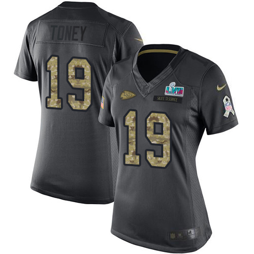 Chiefs #19 Kadarius Toney Black Super Bowl LVII Patch Women's Stitched Limited 2016 Salute To Service Jersey cheap jerseys for sale - CheapJerseys.Shop