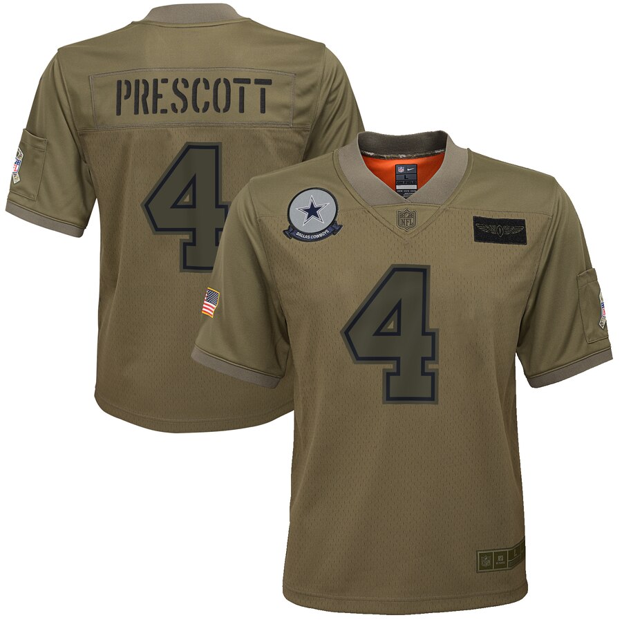 Youth Dallas Cowboys #4 Dak Prescott Camo 2019 Salute To Service Game Jersey cheap jerseys for sale - CheapJerseys.Shop