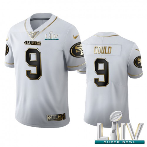 San Francisco San Francisco 49ers #9 Robbie Gould Men's White Golden Super Bowl LIV 2020 Edition Vapor Limited 100 Jersey Men's cheap jerseys for sale - CheapJerseys.Shop