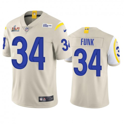 Los Angeles Los Angeles Rams #34 Jake Funk Men's Super Bowl LVI Patch Vapor Limited Jersey - Bone Men's cheap jerseys for sale - CheapJerseys.Shop