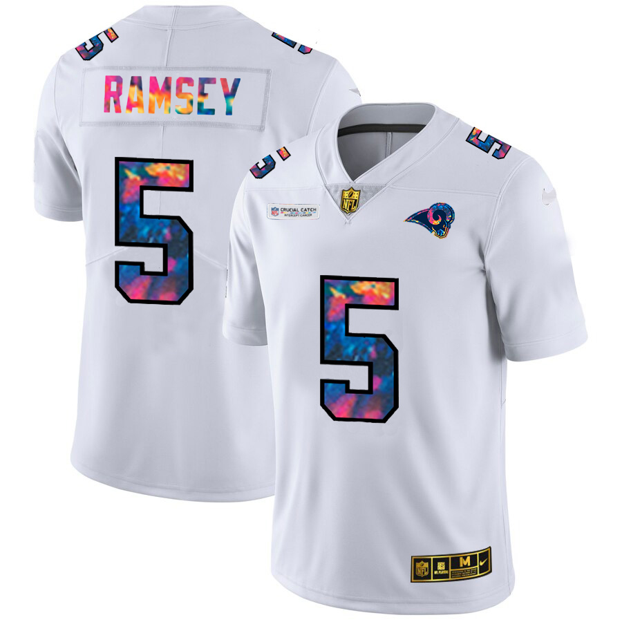 Los Angeles Rams #5 Jalen Ramsey Men's White Multi-Color 2020 Crucial Catch Limited Jersey cheap jerseys for sale - CheapJerseys.Shop