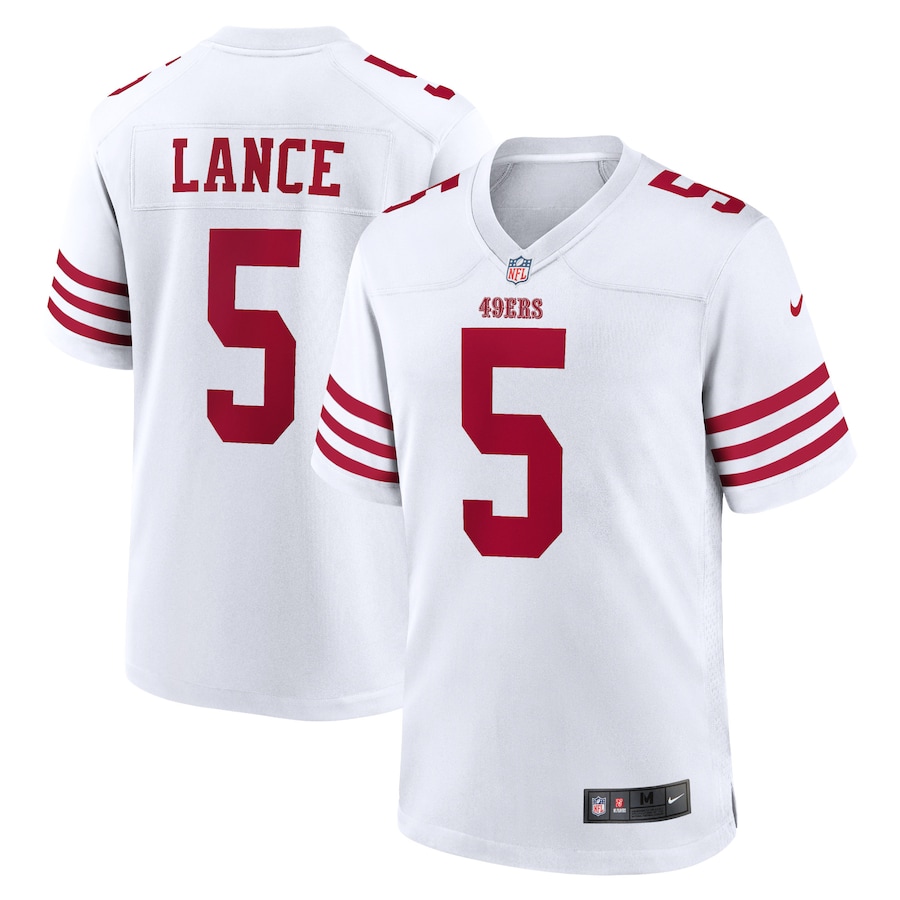 San Francisco 49ers #5 Trey Lance Men's 2022 Player Game Jersey - White cheap jerseys for sale - CheapJerseys.Shop