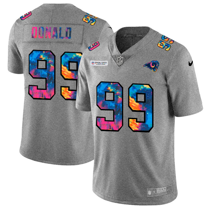 Los Angeles Rams #99 Aaron Donald Men's Multi-Color 2020 Crucial Catch Jersey Greyheather cheap jerseys for sale - CheapJerseys.Shop