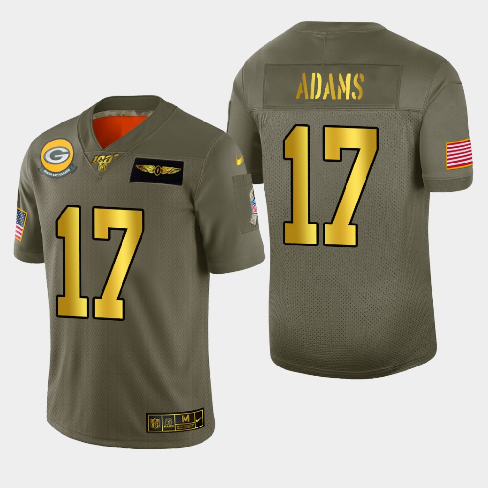 Packers #17 Davante Adams Men's Olive Gold 2019 Salute To Service 100 Limited Jersey cheap jerseys for sale - CheapJerseys.Shop