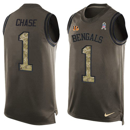 Bengals #1 Ja'Marr Chase Green Men's Stitched Limited Salute To Service Tank Top Jersey cheap jerseys for sale - CheapJerseys.Shop