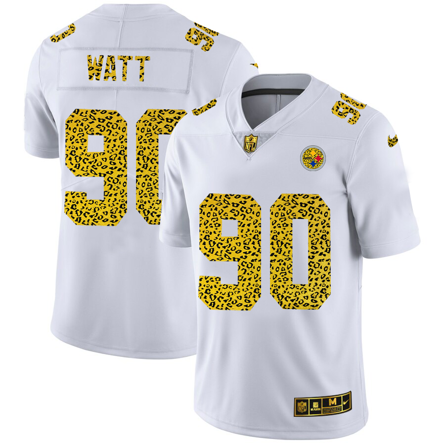 Pittsburgh Steelers #90 T.J. Watt Men's Flocked Leopard Print Vapor Limited Jersey White cheap jerseys for sale - CheapJerseys.Shop