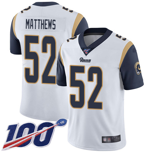 Los Angeles Rams #52 Clay Matthews White Men's Stitched 100th Season Vapor Limited Jersey Men's cheap jerseys for sale - CheapJerseys.Shop