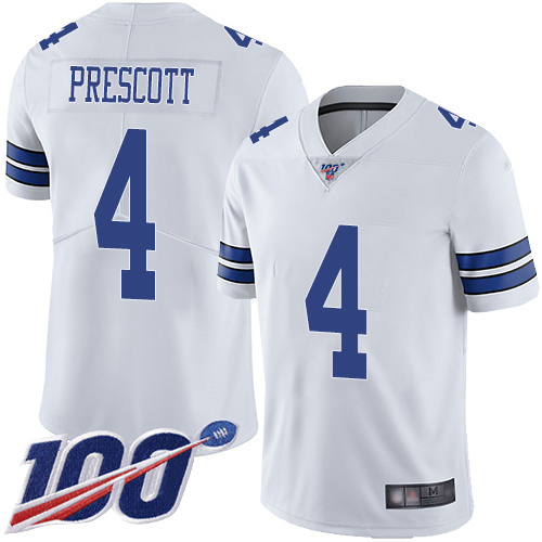 Cowboys #4 Dak Prescott White Men's Stitched 100th Season Vapor Limited Jersey cheap jerseys for sale - CheapJerseys.Shop