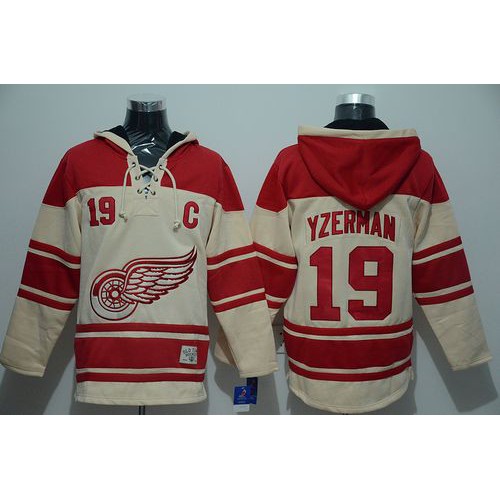 Detroit Red Wings #19 Steve Yzerman Cream Sawyer Hooded Sweatshirt Stitched Jersey Men's cheap jerseys for sale - CheapJerseys.Shop
