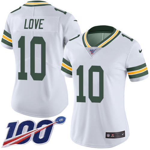 Packers #10 Jordan Love White Women's Stitched 100th Season Vapor Untouchable Limited Jersey cheap jerseys for sale - CheapJerseys.Shop