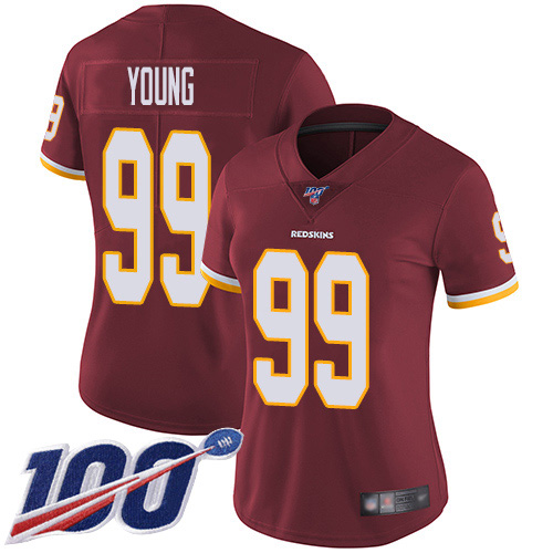 Commanders #99 Chase Young Burgundy Red Team Color Women's Stitched 100th Season Vapor Untouchable Limited Jersey cheap jerseys for sale - CheapJerseys.Shop