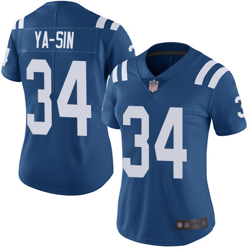 Indianapolis Colts #34 Rock Ya-Sin Royal Blue Team Color Women's Stitched Vapor Untouchable Limited Jersey Womens cheap jerseys for sale - CheapJerseys.Shop