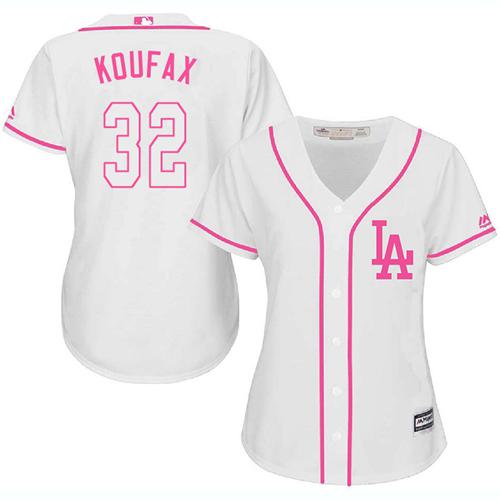 Los Angeles Dodgers #32 Sandy Koufax White/Pink Fashion Women's Stitched Jersey Womens cheap jerseys for sale - CheapJerseys.Shop