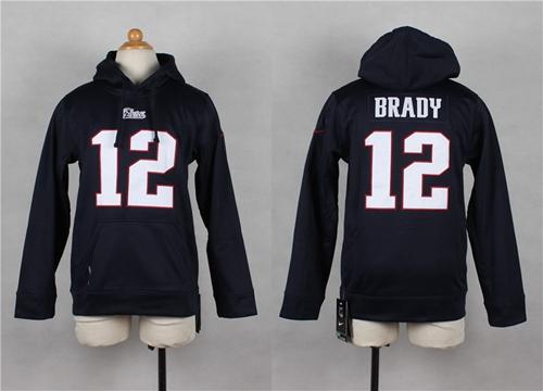 Patriots #12 Tom Brady Navy Blue Youth Player Hoodie cheap jerseys for sale - CheapJerseys.Shop