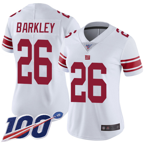 Giants #26 Saquon Barkley White Women's Stitched 100th Season Vapor Limited Jersey cheap jerseys for sale - CheapJerseys.Shop