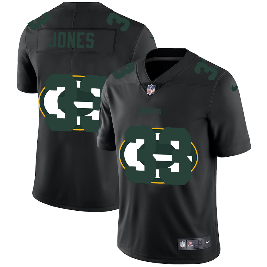 Green Bay Packers #33 Aaron Jones Men's Team Logo Dual Overlap Limited Jersey Black cheap jerseys for sale - CheapJerseys.Shop